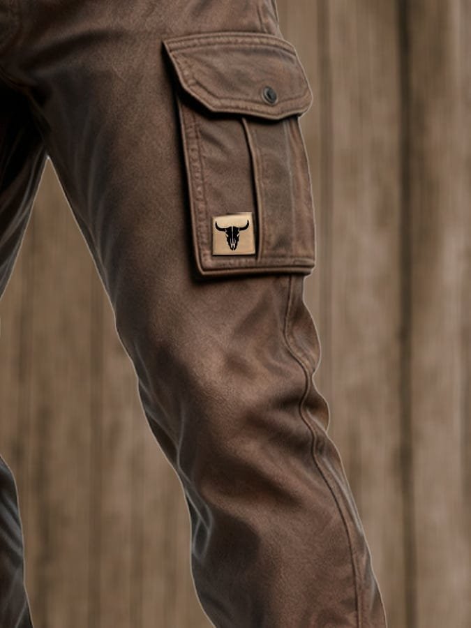 Aksel | Herre Slim-Fit Tapered Cargobukser Sidelommer Bull-Patch
