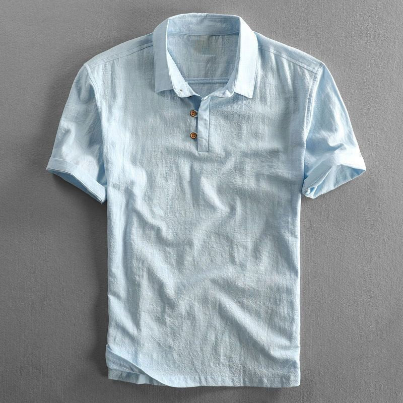 Emil | Herres Boho Kortærmet Linnedskjorte Regular Fit Polokrave
