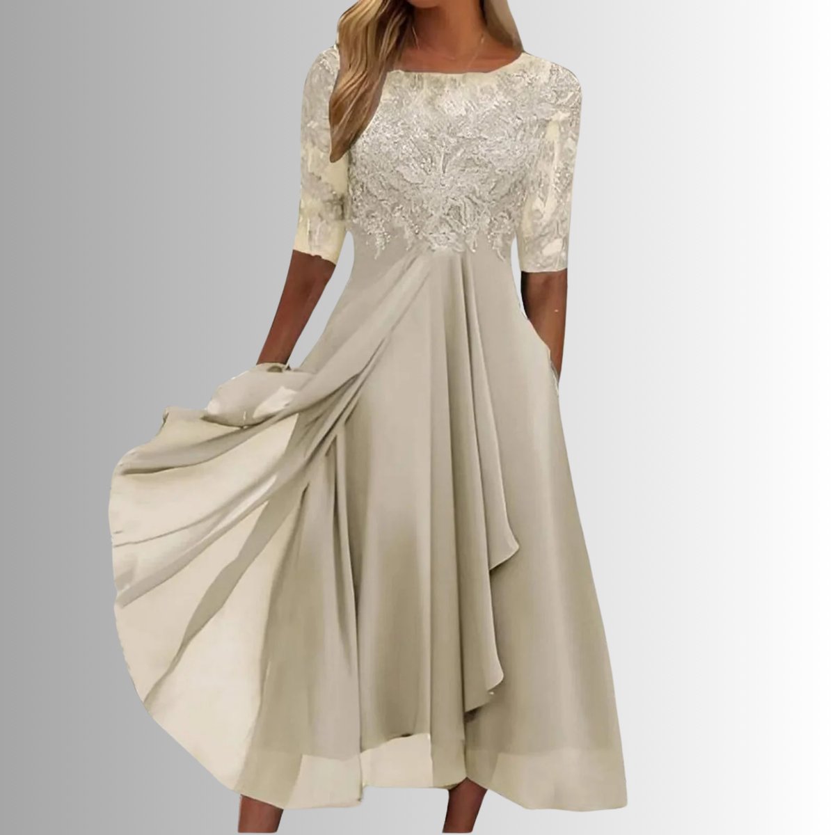Nora | Kvinders Elegante Blondekjoler Chiffon Festkjole Halværme