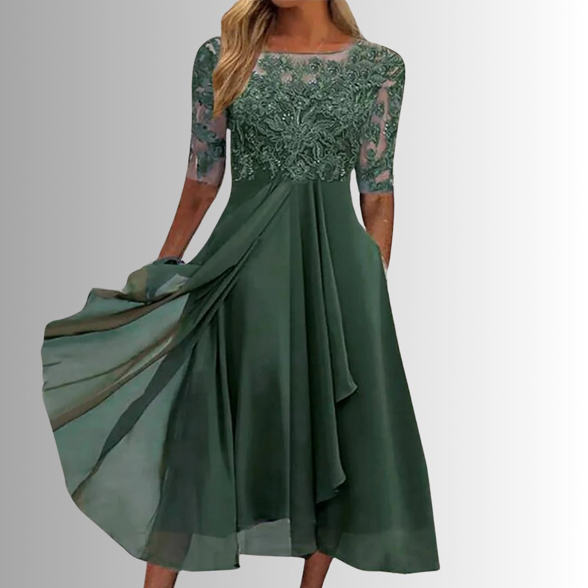 Nora | Kvinders Elegante Blondekjoler Chiffon Festkjole Halværme