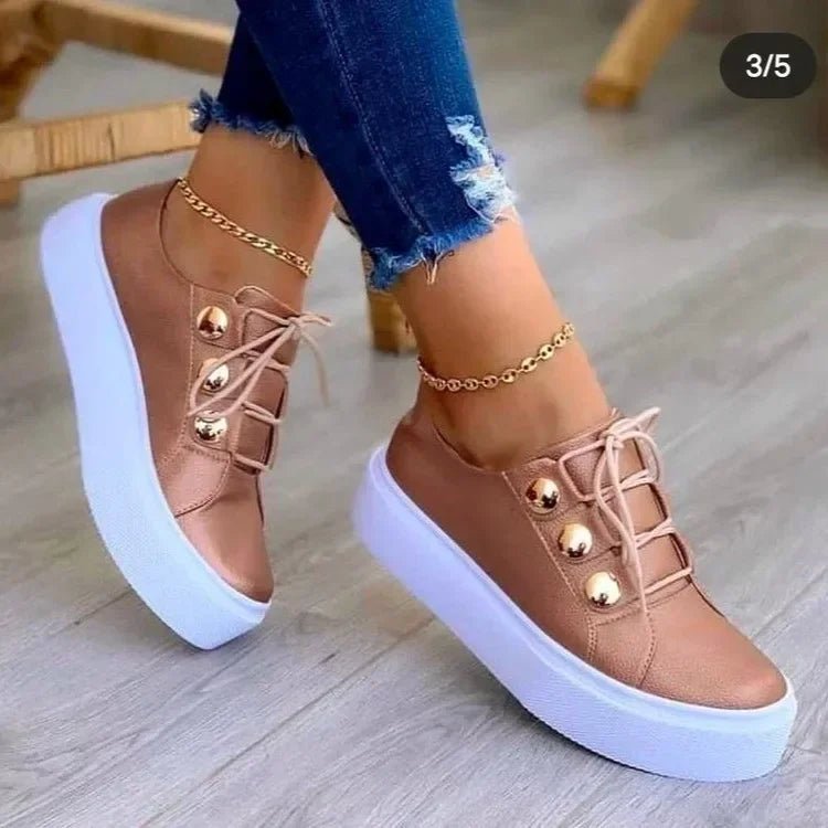 Clara | Kvinders Ortopædiske Plateau Sneakers Snørebånd Guldnitter