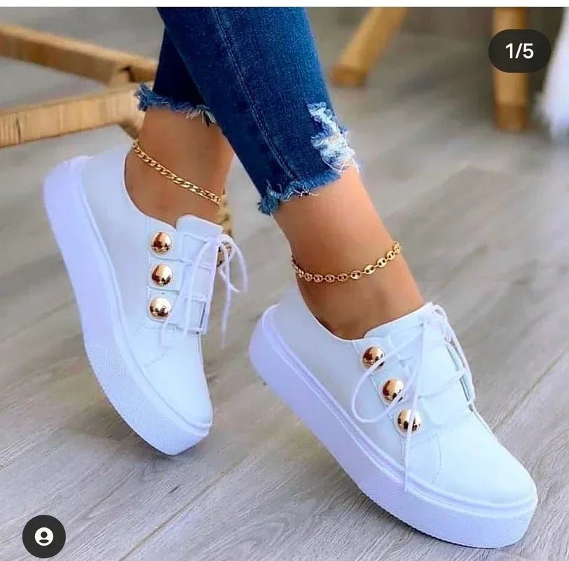 Clara | Kvinders Ortopædiske Plateau Sneakers Snørebånd Guldnitter