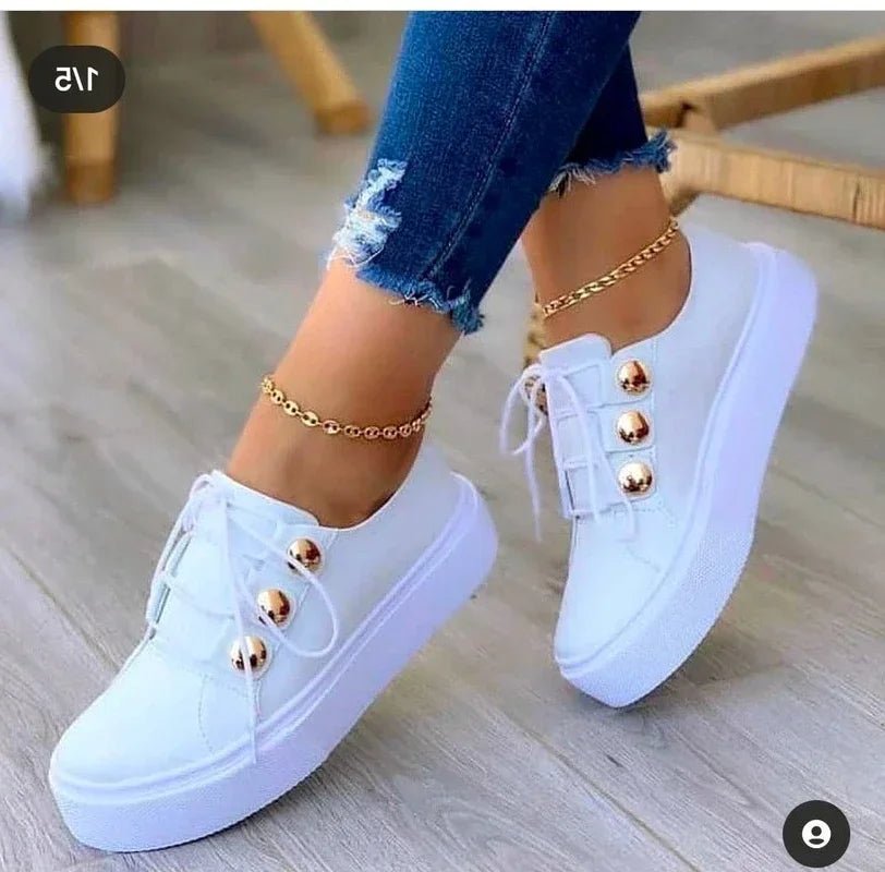 Clara | Kvinders Ortopædiske Plateau Sneakers Snørebånd Guldnitter