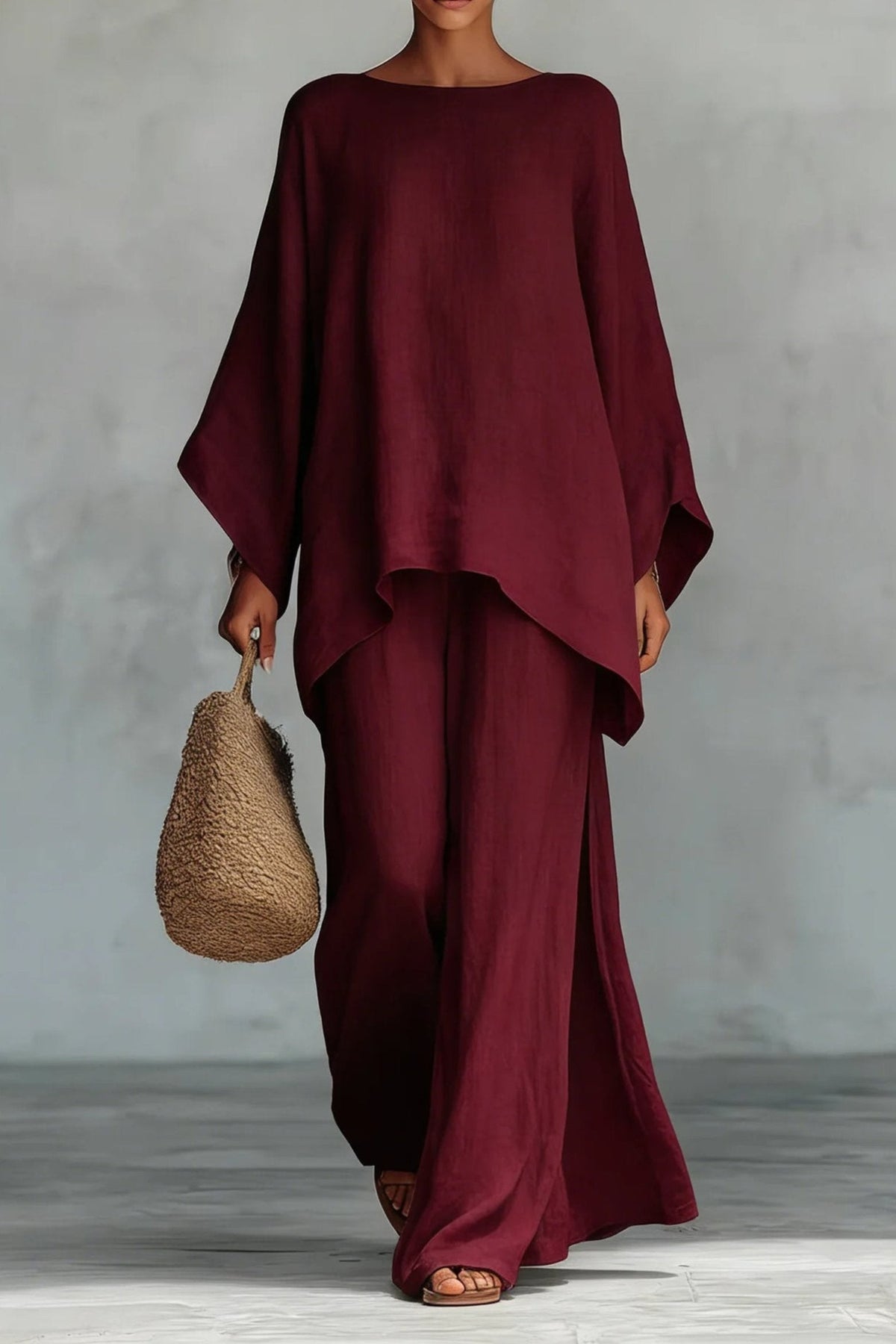 Sofia | Kvinders Oversized Linned Batwing-Top Wide-Leg Bukser Sæt