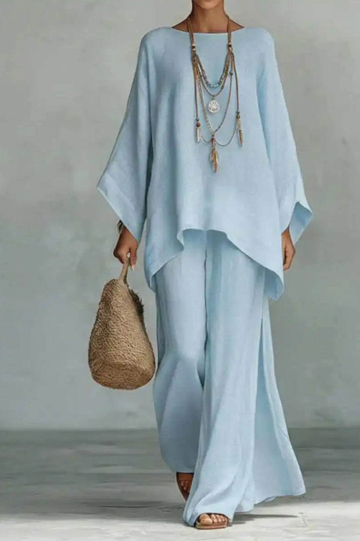 Sofia | Kvinders Oversized Linned Batwing-Top Wide-Leg Bukser Sæt