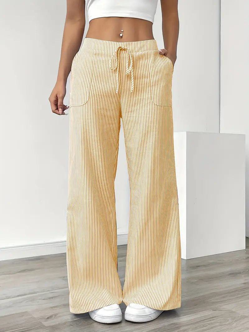Clara | Linen Bukser Stribede Wide Leg med Lommer