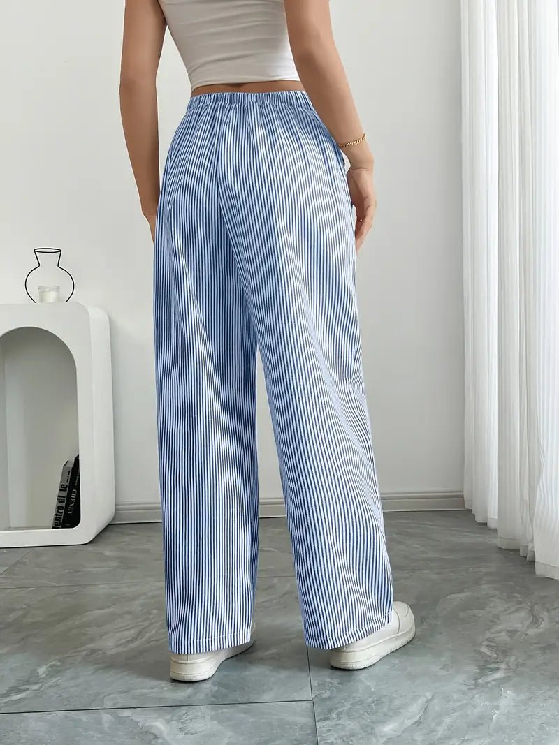 Clara | Linen Bukser Stribede Wide Leg med Lommer