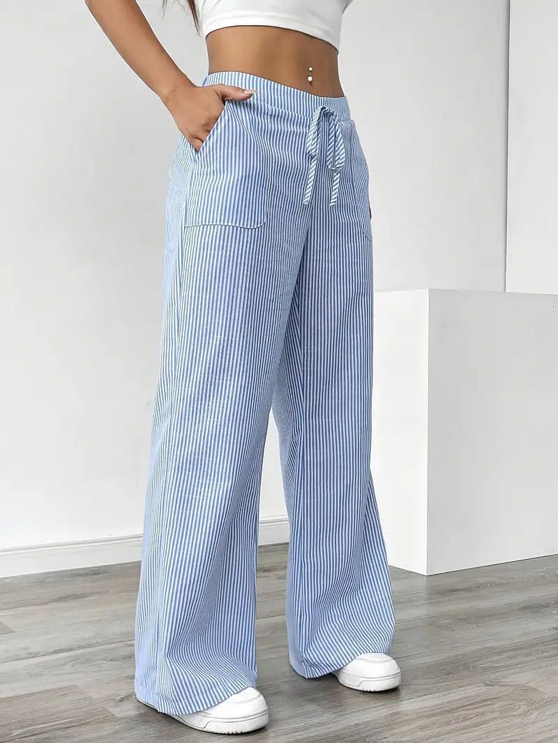 Clara | Linen Bukser Stribede Wide Leg med Lommer