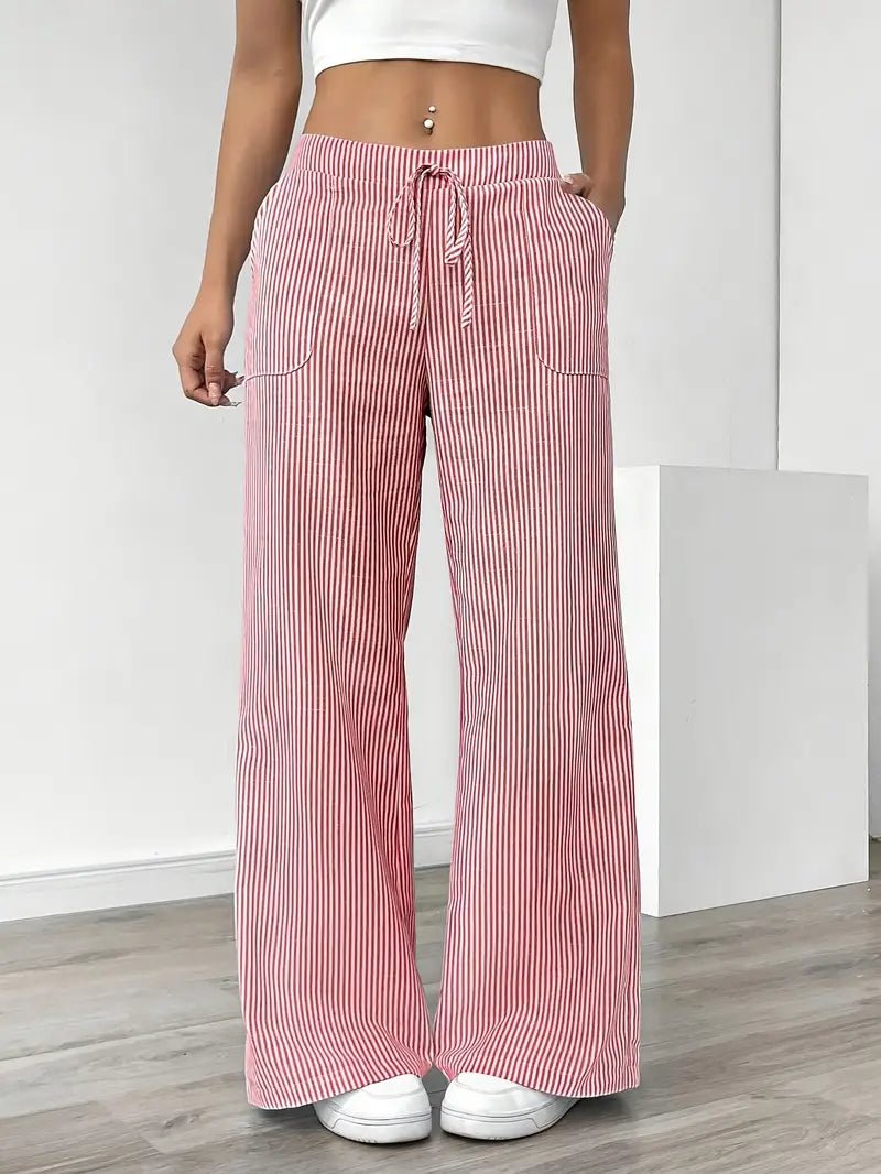Clara | Linen Bukser Stribede Wide Leg med Lommer
