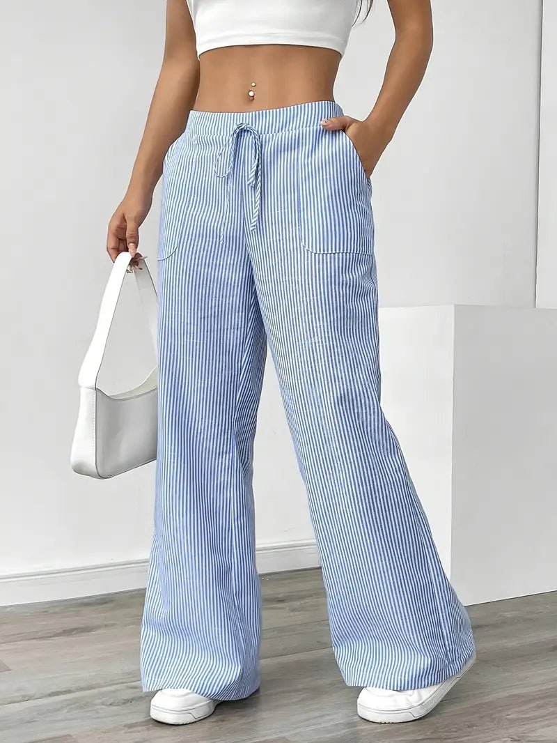Clara | Linen Bukser Stribede Wide Leg med Lommer