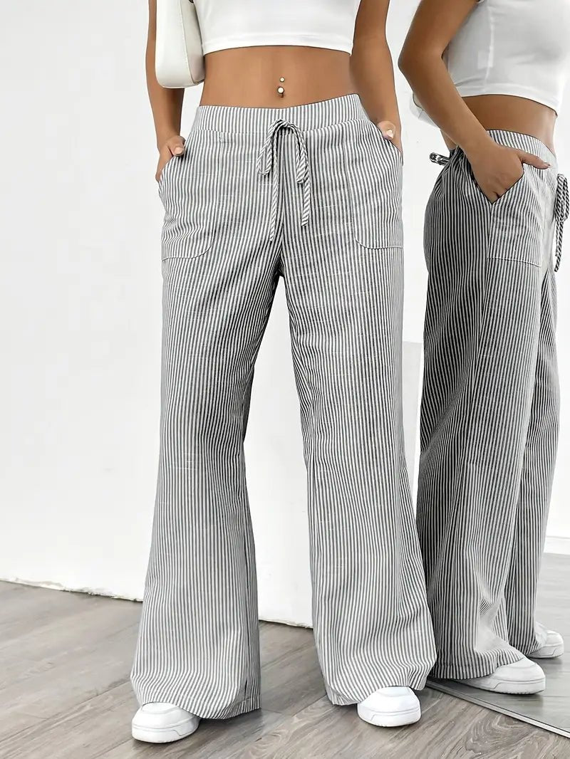 Clara | Linen Bukser Stribede Wide Leg med Lommer