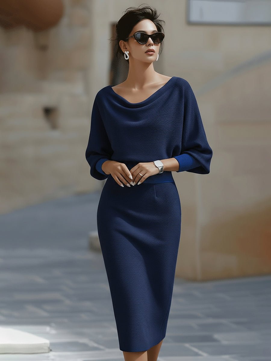 Clara | Midi Kjole Cowl-Hals Satin Bodycon Lang Ærme