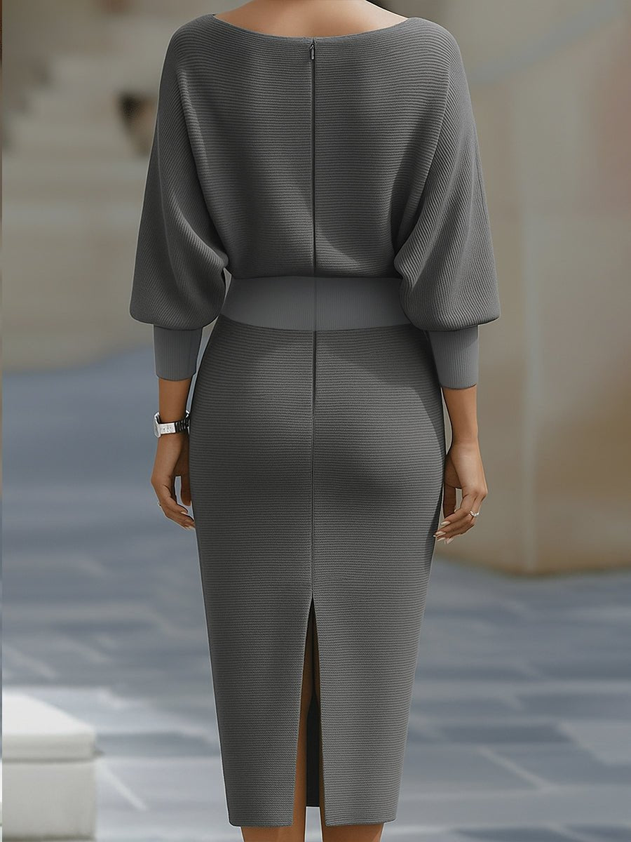 Clara | Midi Kjole Cowl-Hals Satin Bodycon Lang Ærme