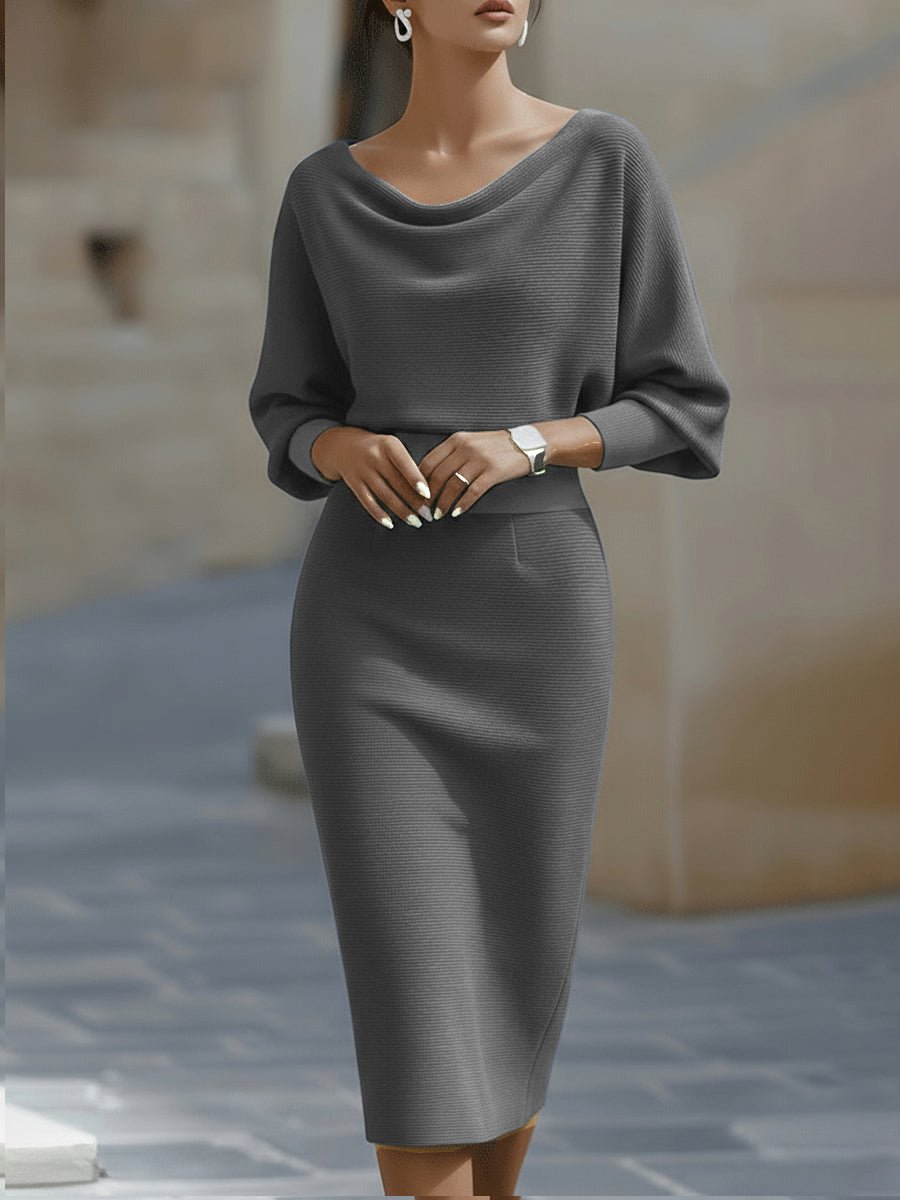 Clara | Midi Kjole Cowl-Hals Satin Bodycon Lang Ærme