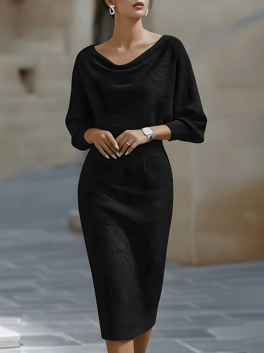 Clara | Midi Kjole Cowl-Hals Satin Bodycon Lang Ærme