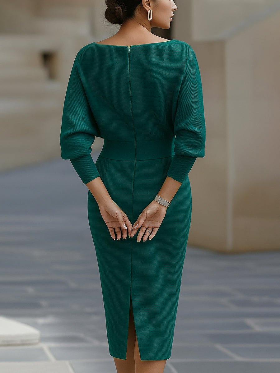 Clara | Midi Kjole Cowl-Hals Satin Bodycon Lang Ærme