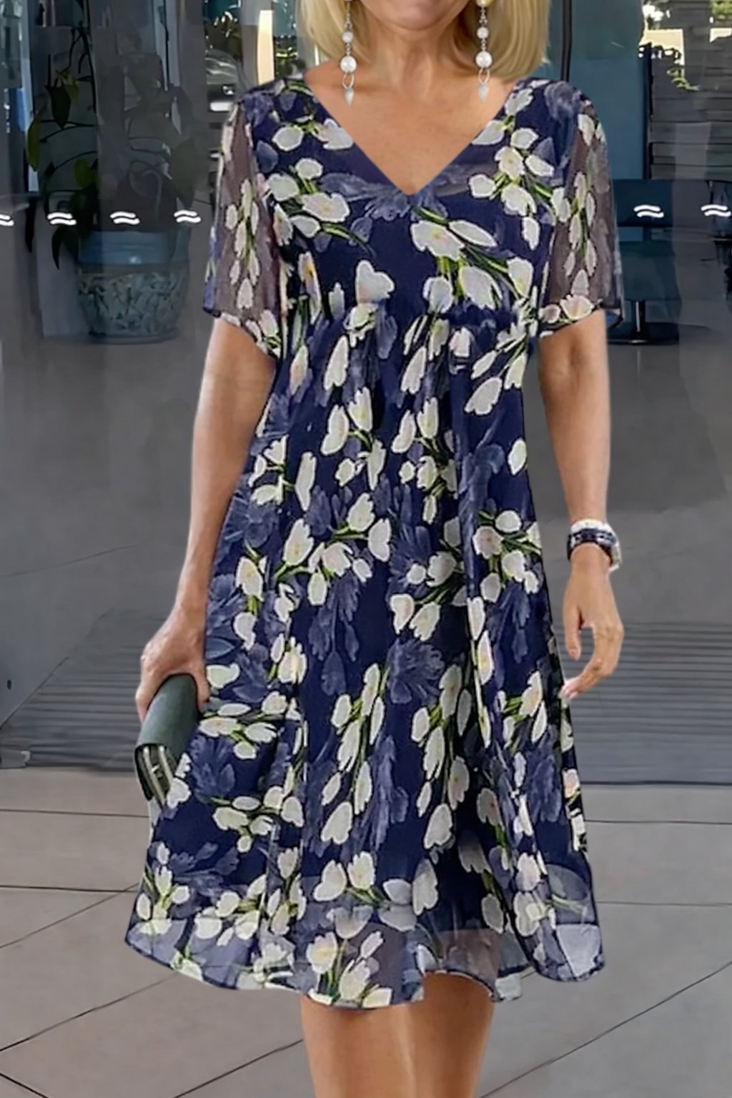 Maja | Plus Size Blomstret Kjole V-udskæring Tunika Stil