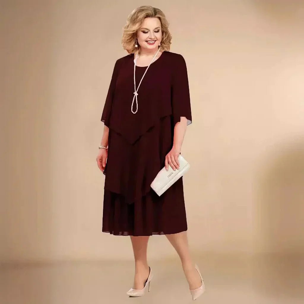 Sofia | Plus Size Chiffon Kjole Sort Asymmetrisk Lag Elegant