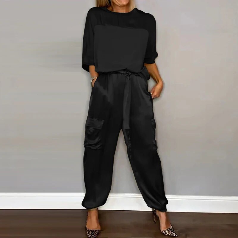 Anna | Plus Size Dameset Bukser Top Utility Lommer Løstsiddende