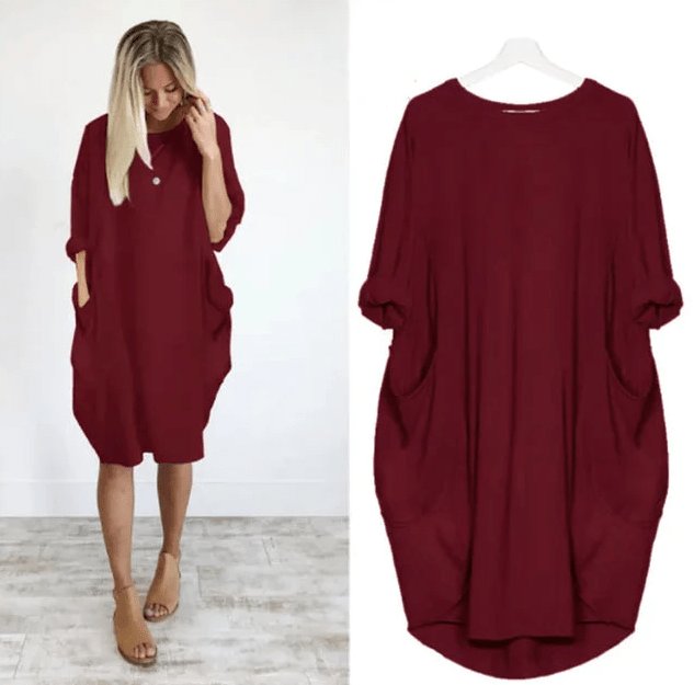 Astrid | Plus Size Kjole med Lommer Løs Pasform Elegant Stil