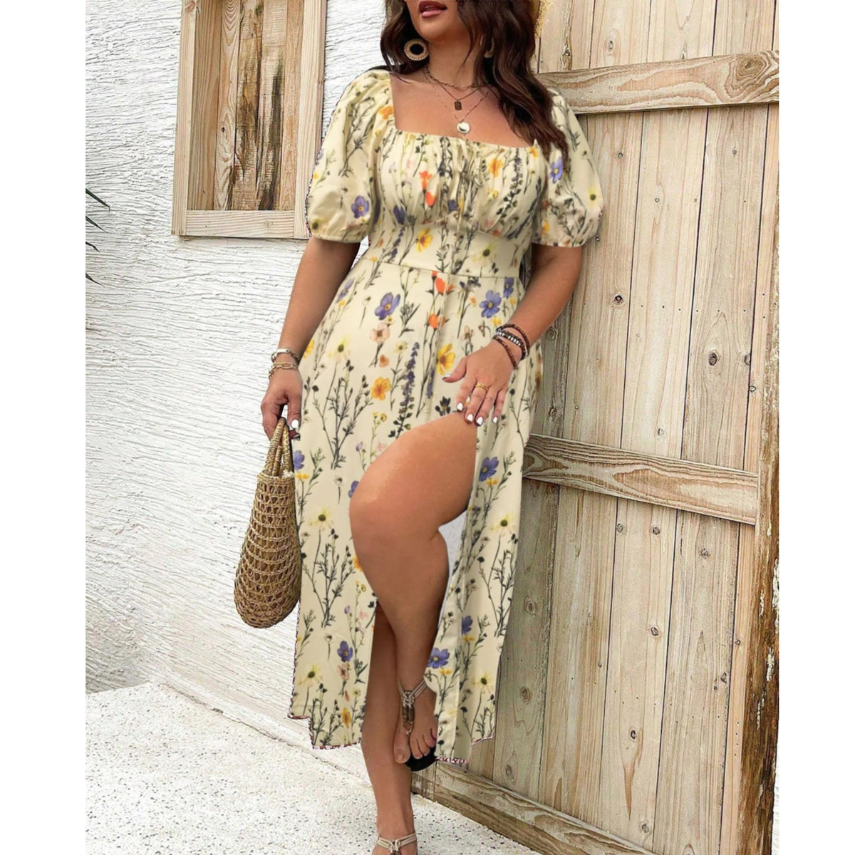Sofia | Plus Size Maxi Kjole Pufærmer Elegant Selskabskjole