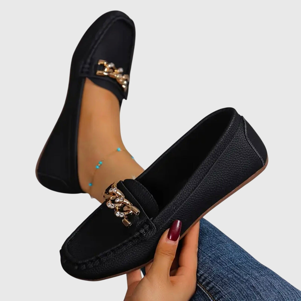 Susanne | Kvinders Slip On Loafers Med Kæde Detalje