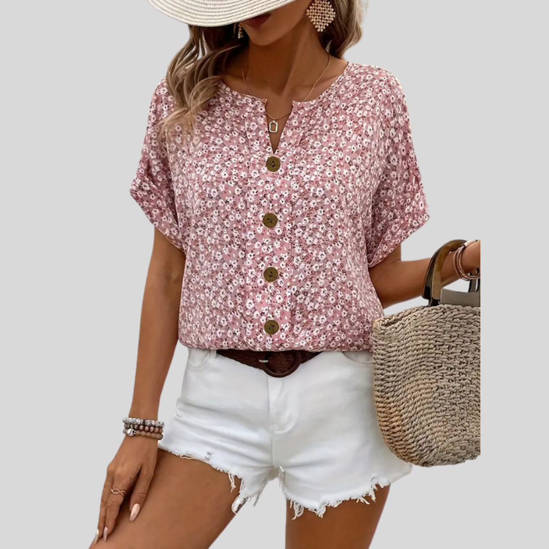 Yrsa | Dame Blomstret Knaplukning Casual Top