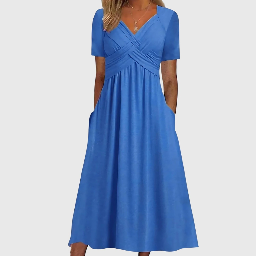 Delphine | Dame V-Hals Flydende Midi Kjole