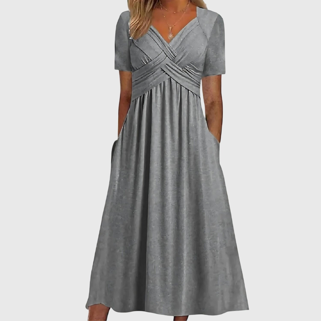 Delphine | Dame V-Hals Flydende Midi Kjole