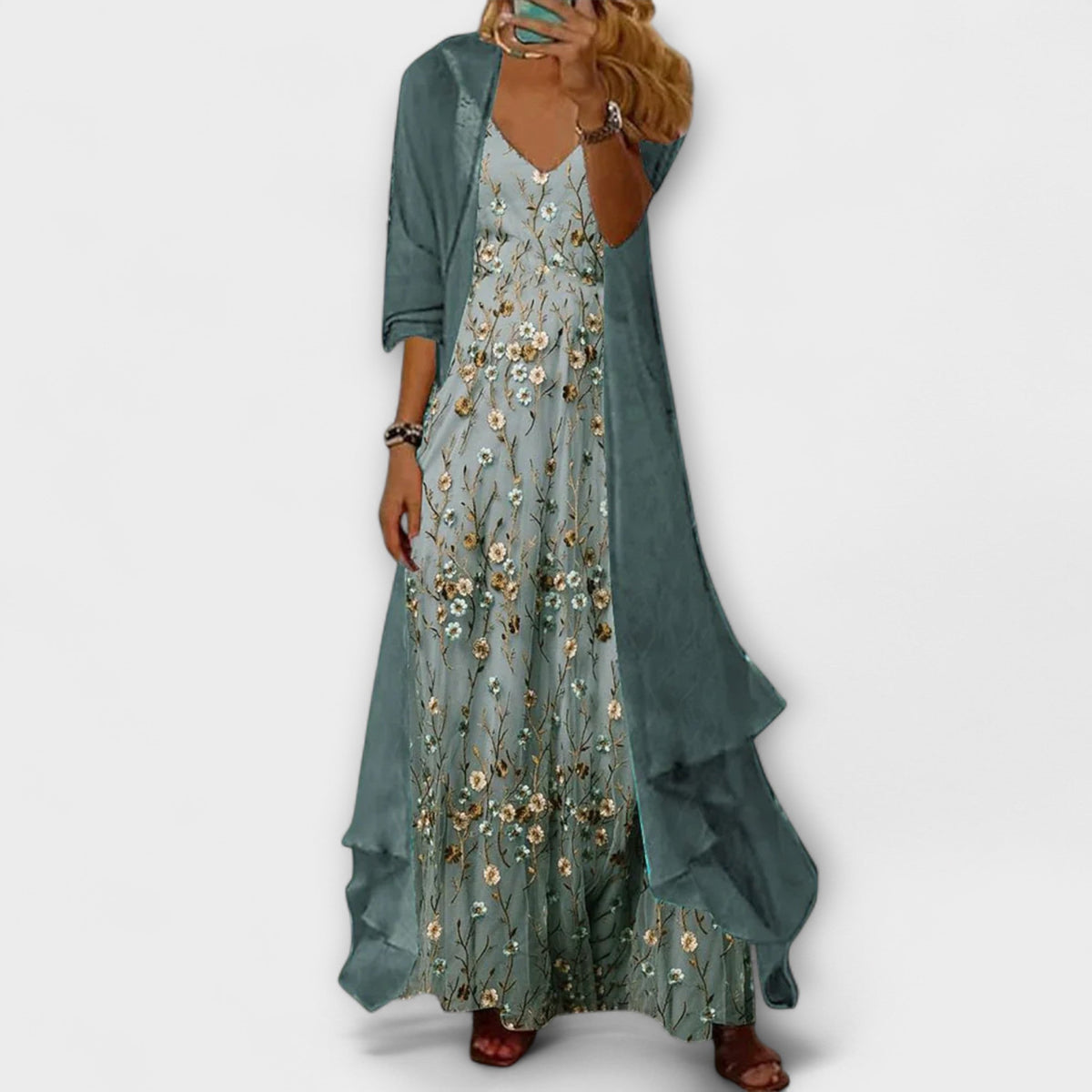 Ingrid | Kvinders Blomstret V Hals Lagdelt Maxi Kjole
