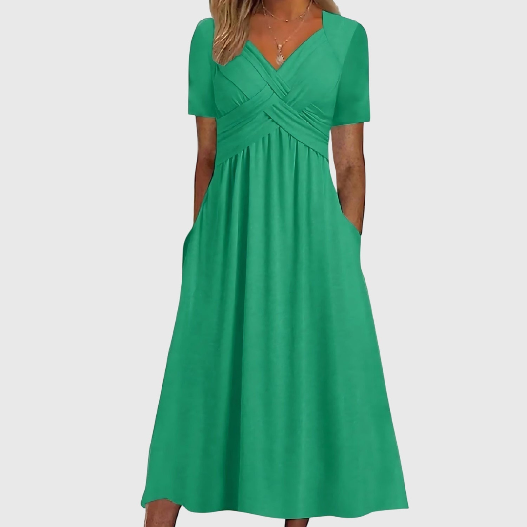Delphine | Dame V-Hals Flydende Midi Kjole