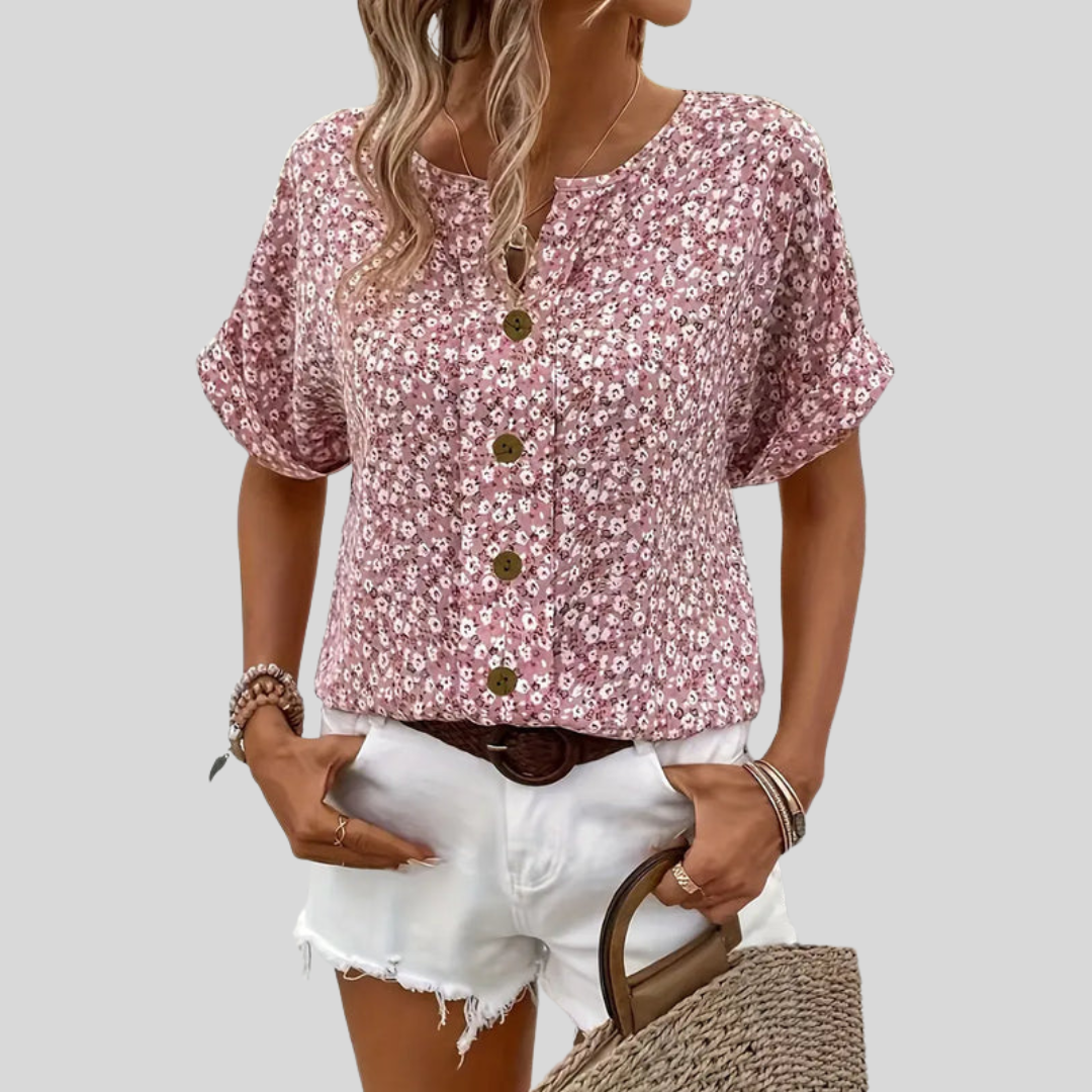 Yrsa | Dame Blomstret Knaplukning Casual Top