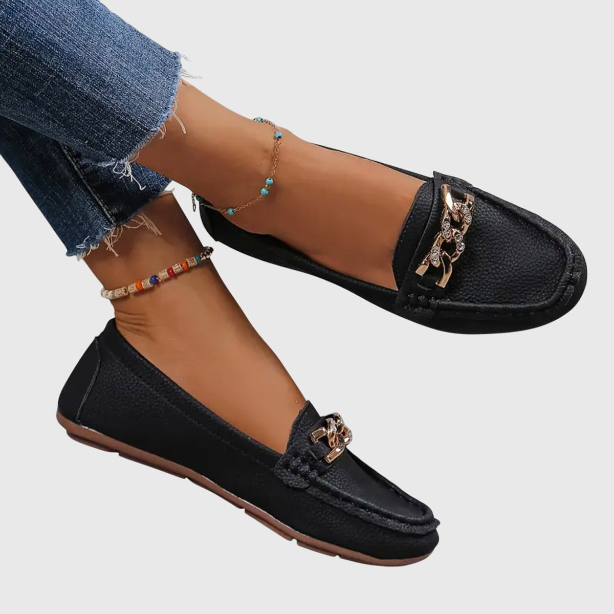 Susanne | Kvinders Slip On Loafers Med Kæde Detalje