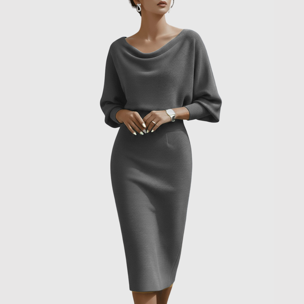 Karen | Dame Elegant Draperet Strik Midikjole