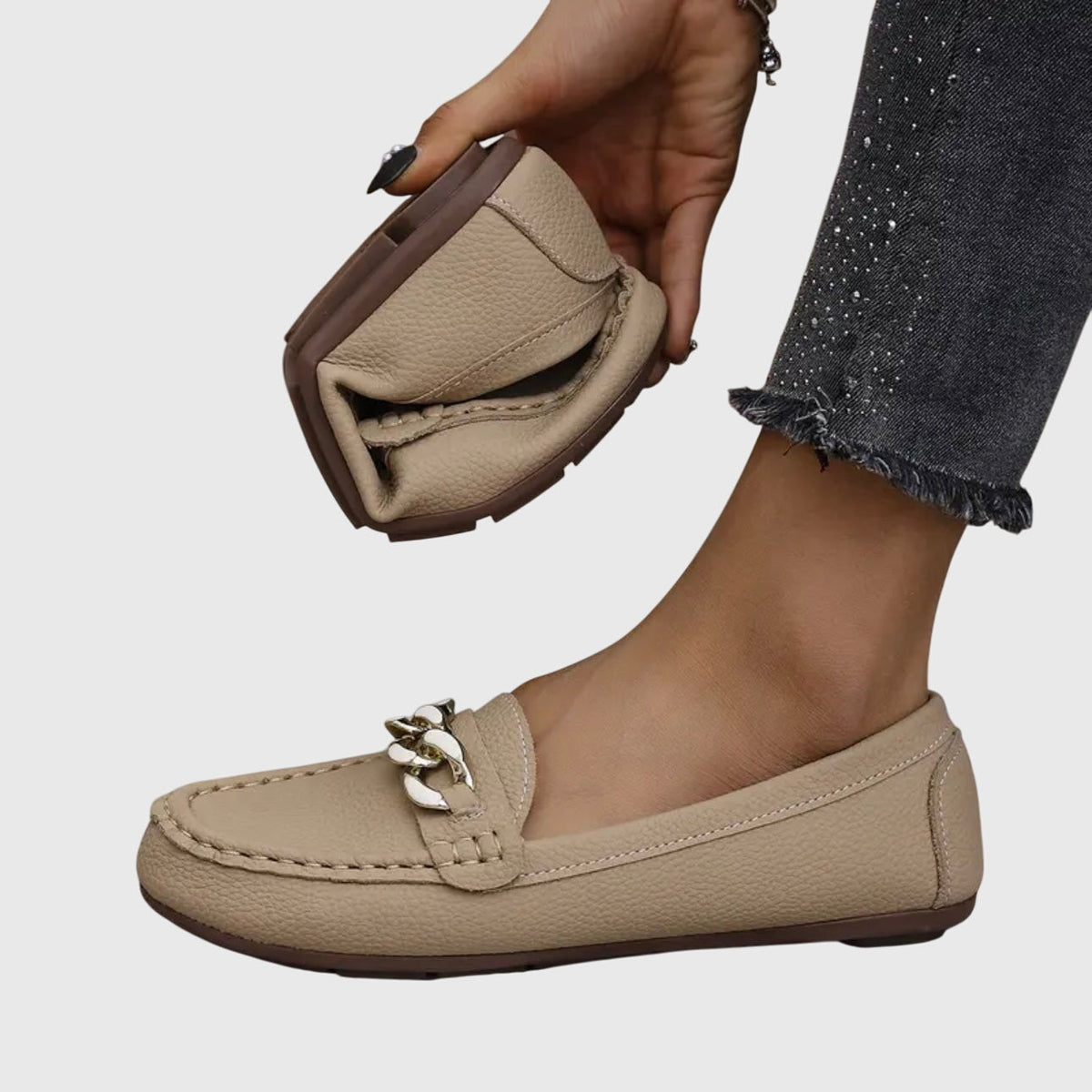 Susanne | Kvinders Slip On Loafers Med Kæde Detalje