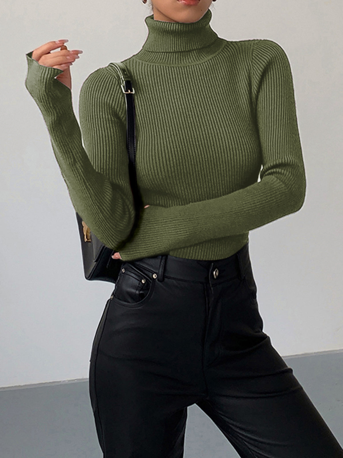 Birthe | Dame Forårs Stilfuld Ribstrikket Rullekrave Sweater