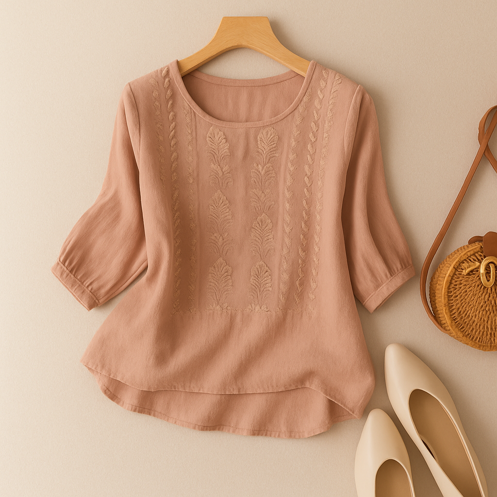 Sine | Dame Broderet Rund Hals Bluse