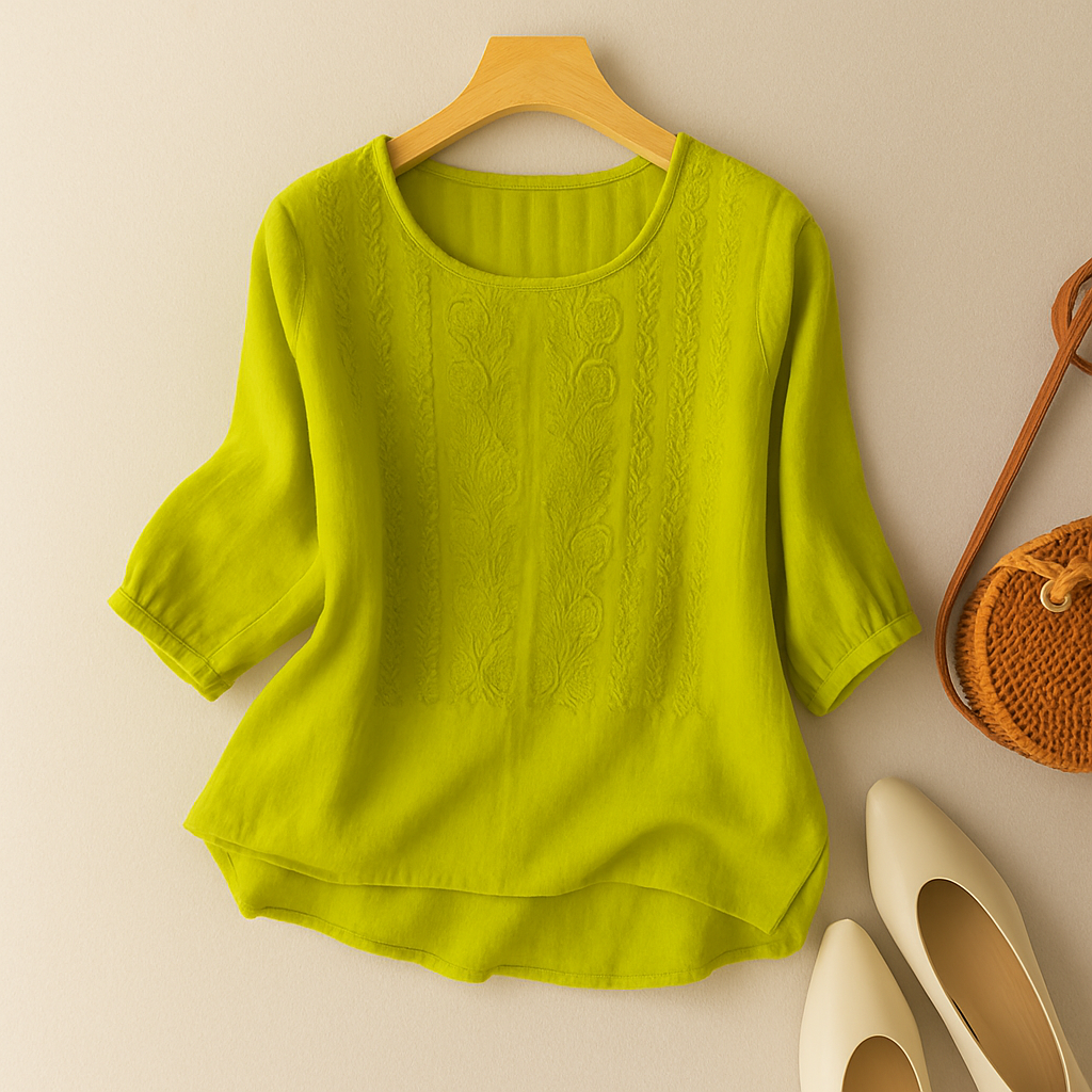 Sine | Dame Broderet Rund Hals Bluse