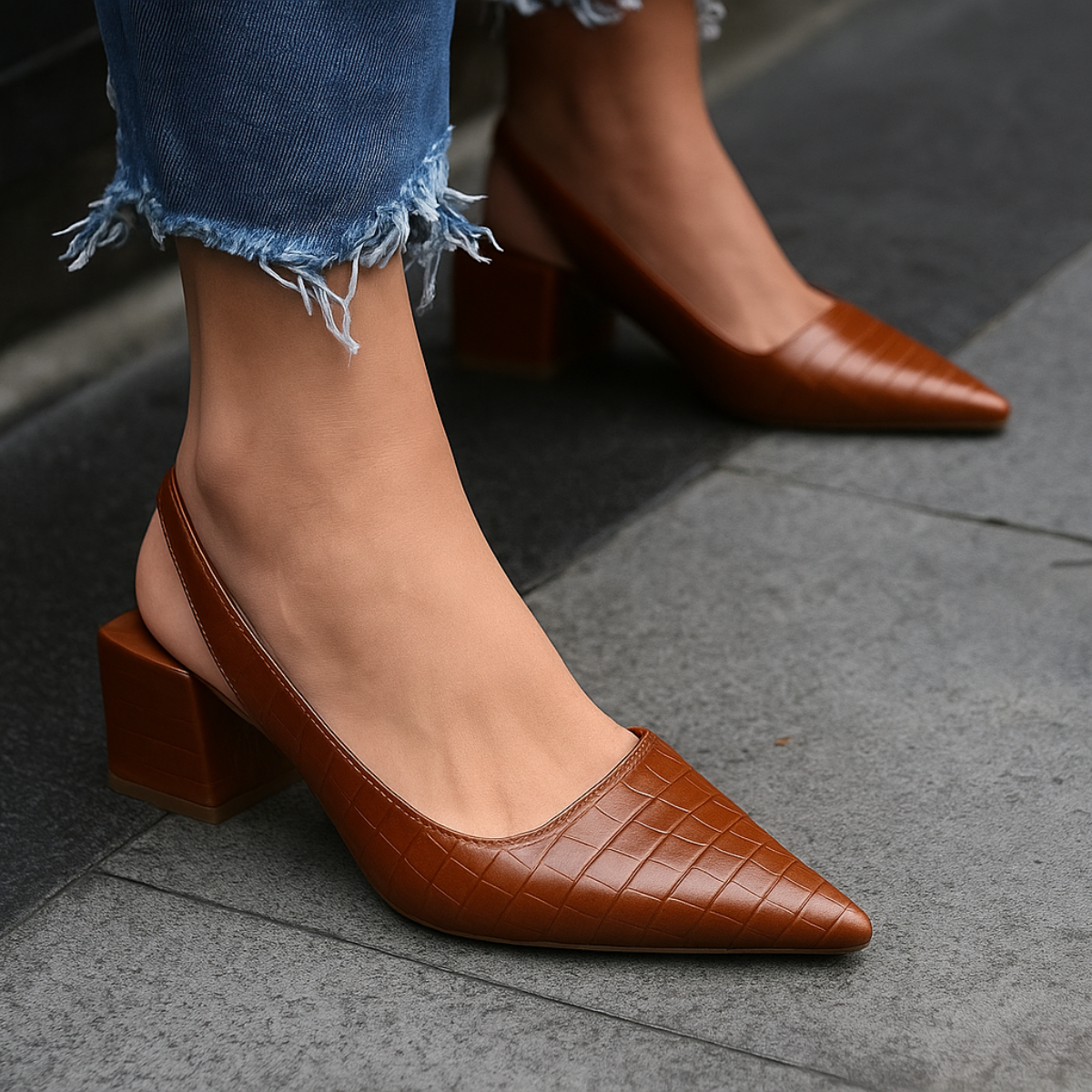 Ulla | Dame Spids Tå Slingback Lav Hæl Pumps