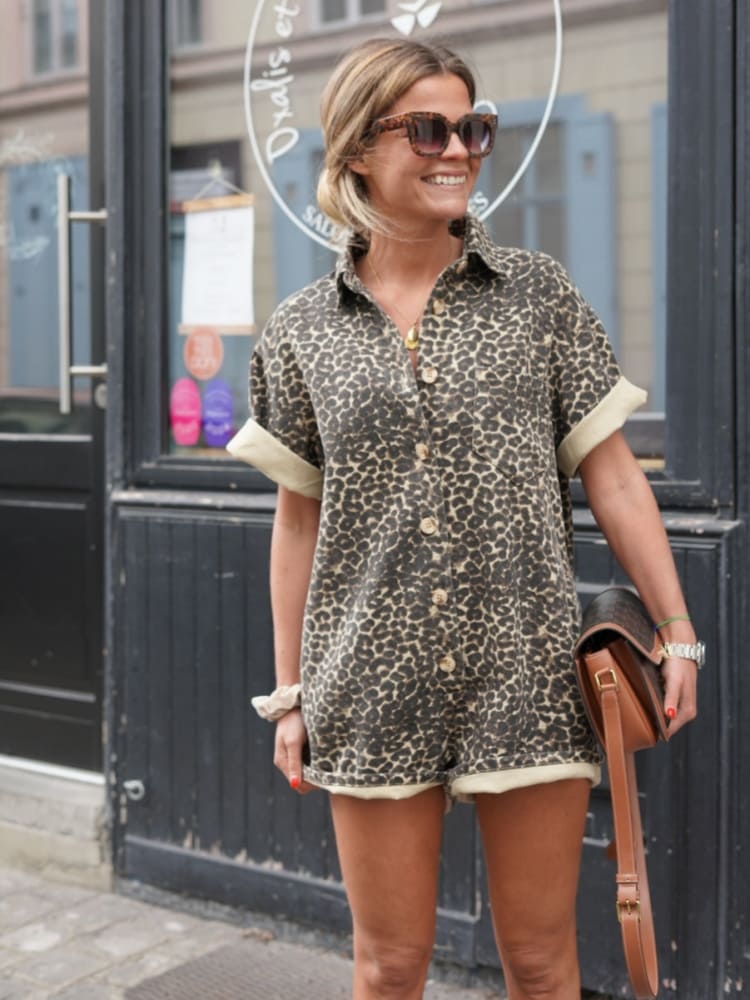 Barbara | Dame Leopardprint Casual Shirt Romper