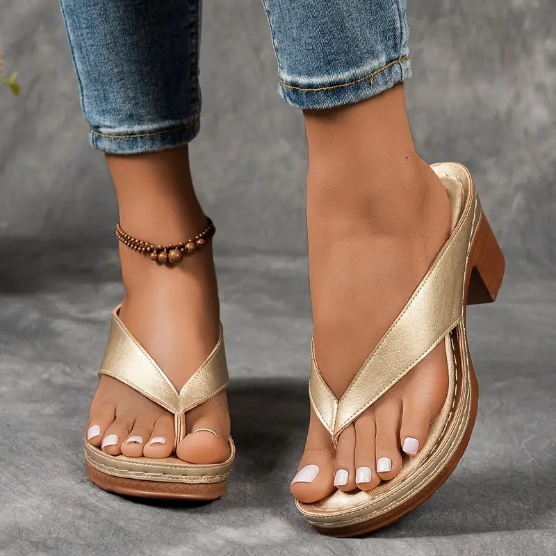 Clara | Dame Elegant Lav Hæl Flip Flop Sandaler