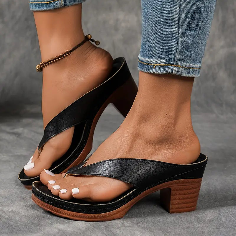 Clara | Dame Elegant Lav Hæl Flip Flop Sandaler