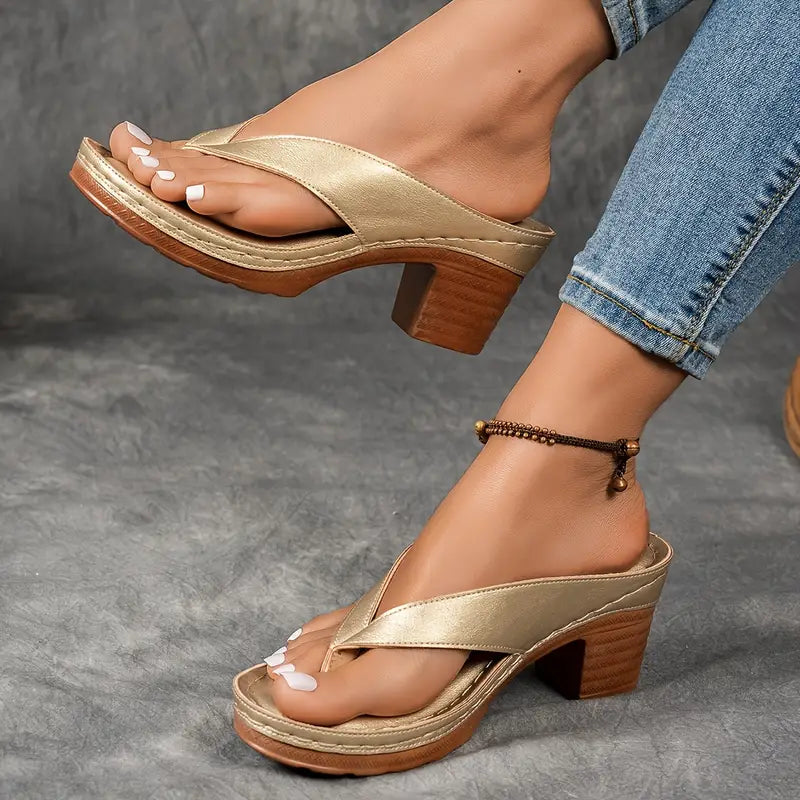 Clara | Dame Elegant Lav Hæl Flip Flop Sandaler