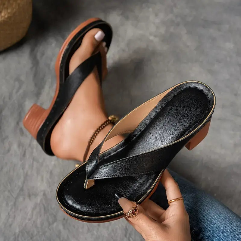 Clara | Dame Elegant Lav Hæl Flip Flop Sandaler