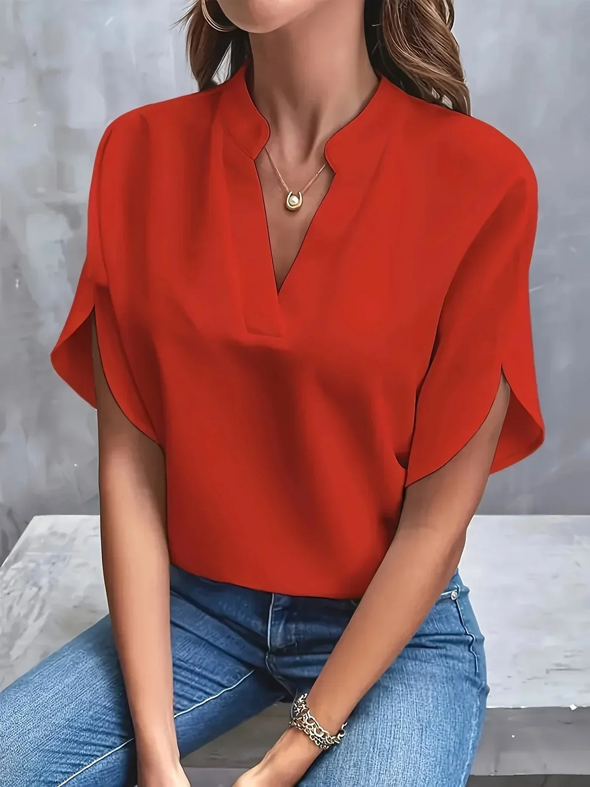 Bettina | Dame Elegant Split Ærme V-Hals Bluse