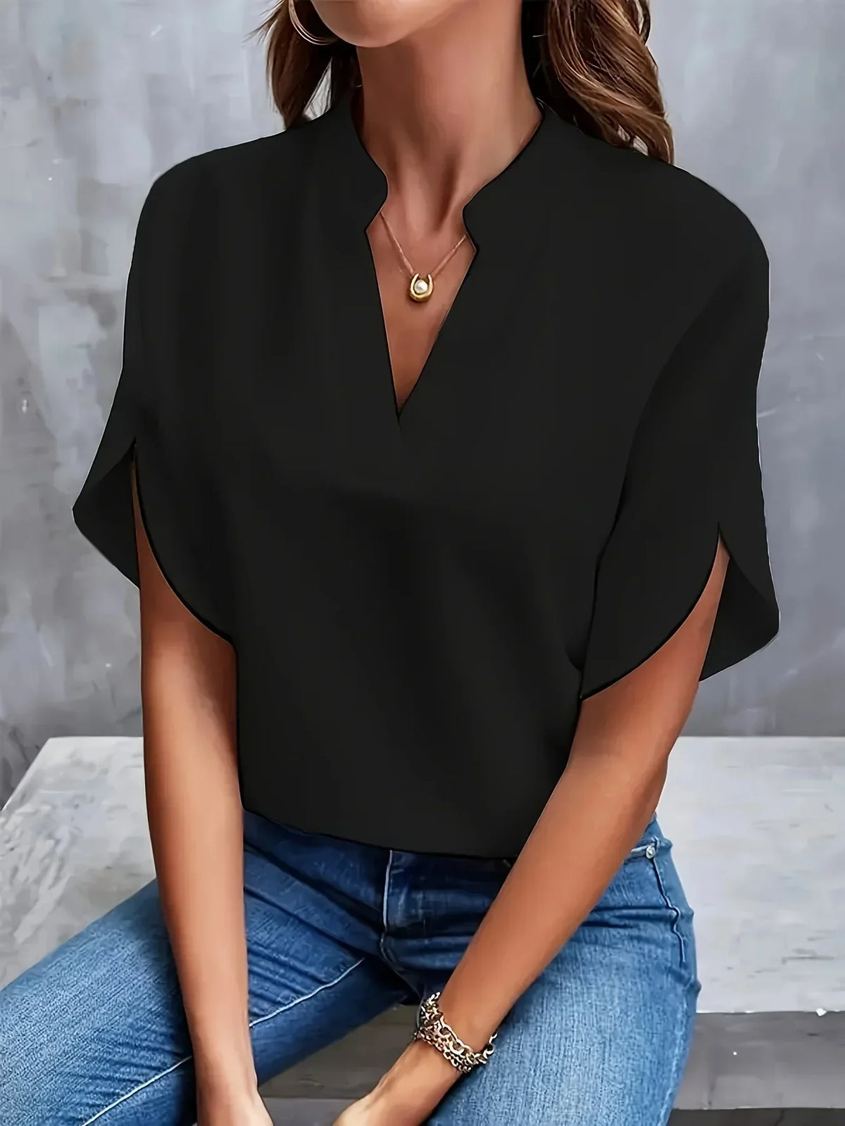 Bettina | Dame Elegant Split Ærme V-Hals Bluse