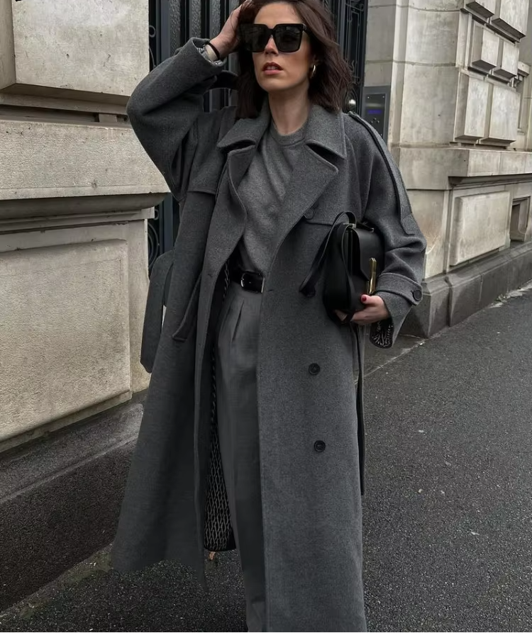 Birthe | Dame Lang Vinter Trench Frakke i Uld