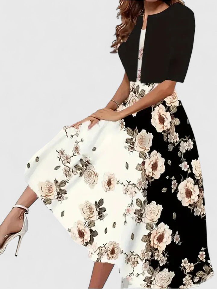 Lea | A-Line Midi Kjole Blomsterprint 3/4 Ærmer Lejligheds Kjole