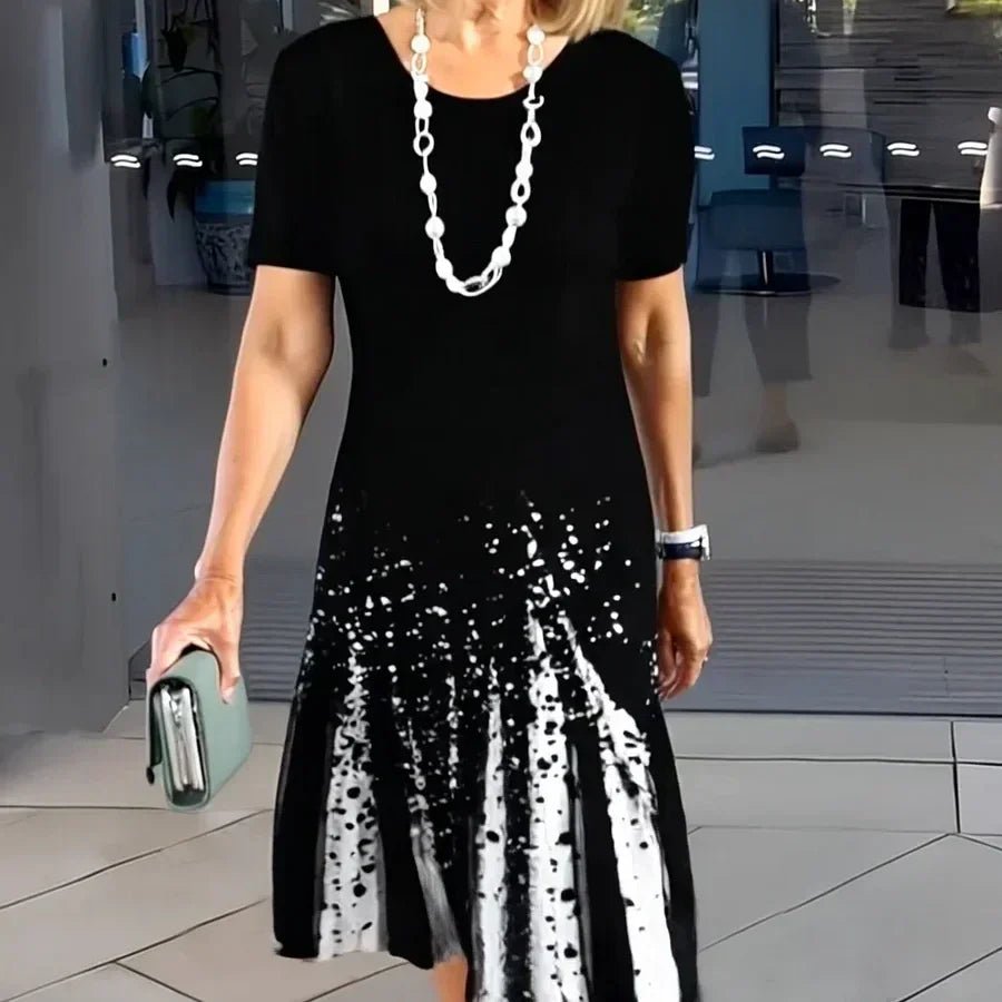 Anna | A-Line Midi Kjole Korte Ærmer Print Casual