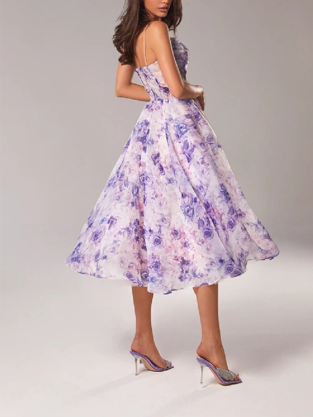 Alma | A-Line Midi Kjole Spaghetti Stropper Blomsterprint